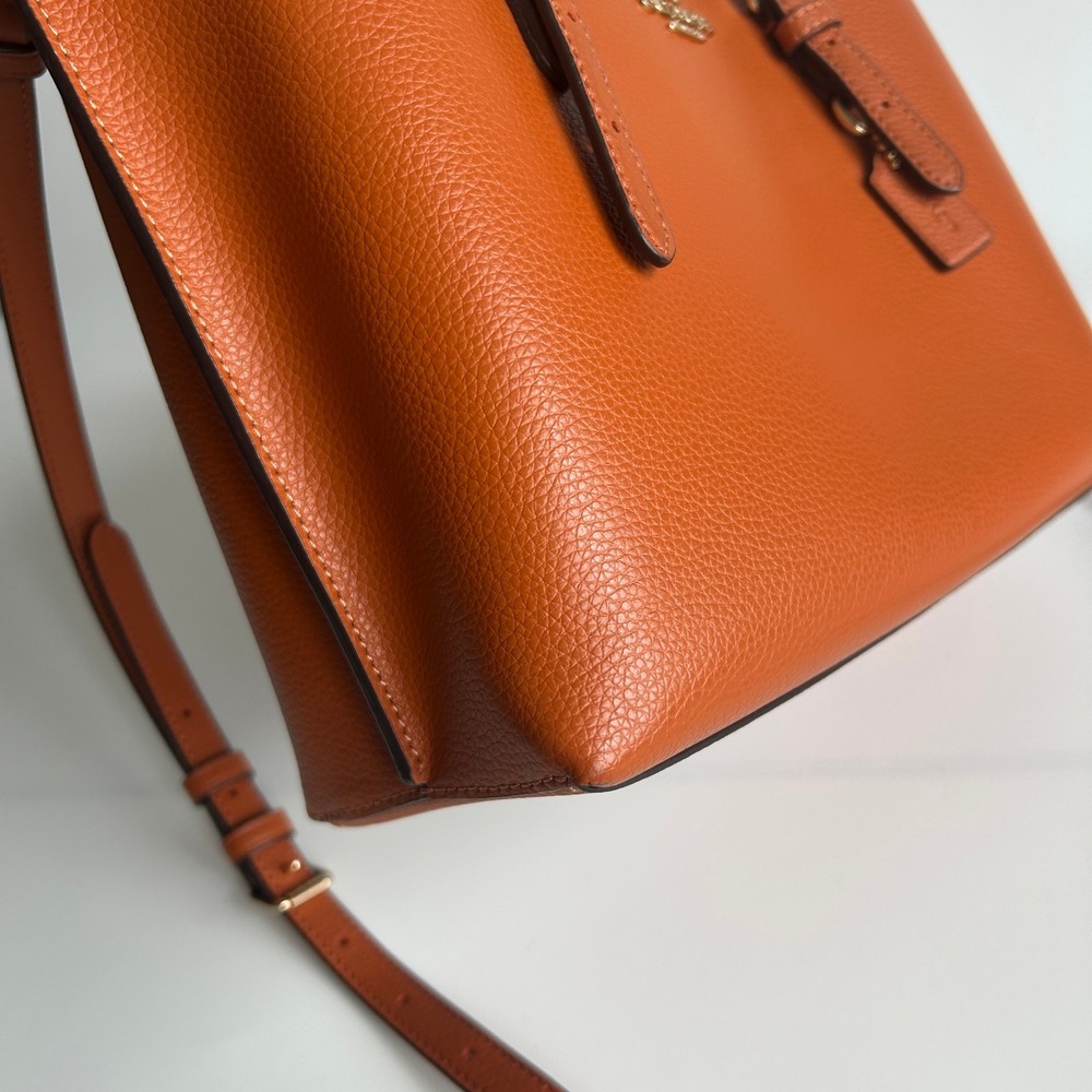 Coach Mollie Tote 25 Canyon Orange Pebbled Leather Shoulder Bag Excellent - Picture 5 of 13